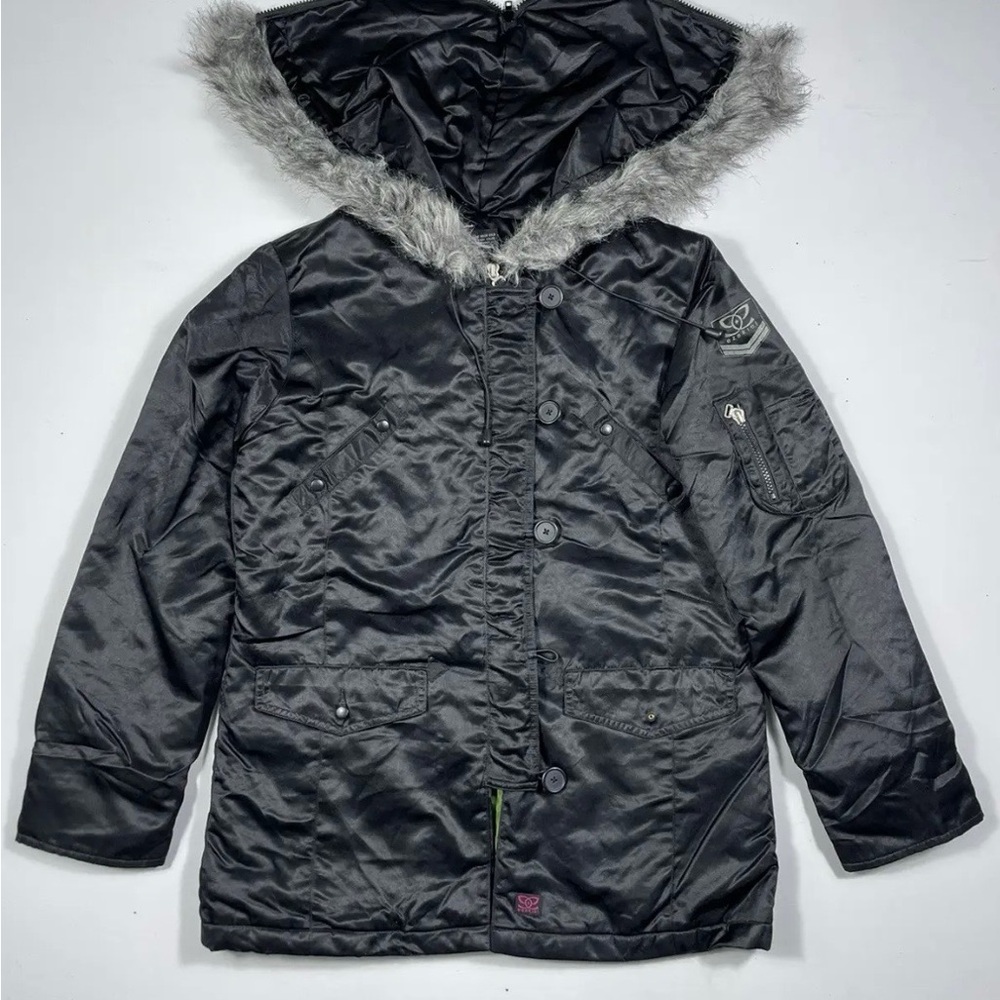 Ezekiel women’s Black Hooded Jacket with Faux Fur Trim
